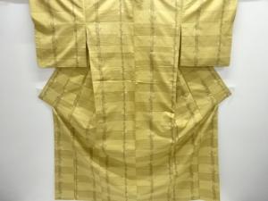 格子に花模様織出し手織り紬着物